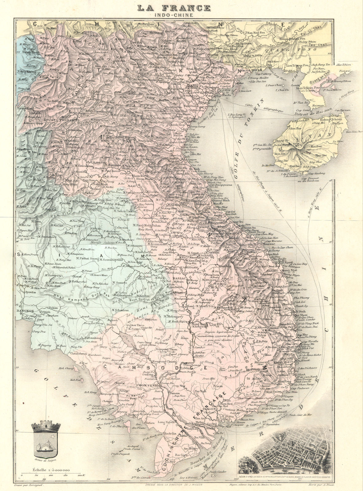 INDOCHINA. Indochine Française;Vietnam Cambodia Laos.Saigon.Vuillemin 1903 map